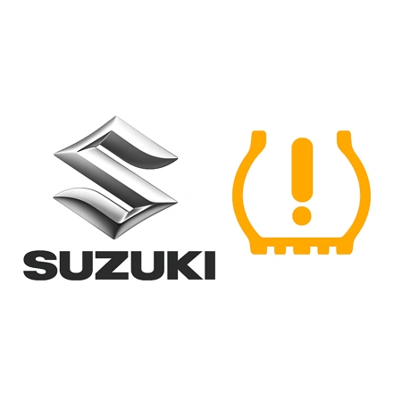 Senzori presiune roti Suzuki TPMS – logo Suzuki si martor TPMS galben