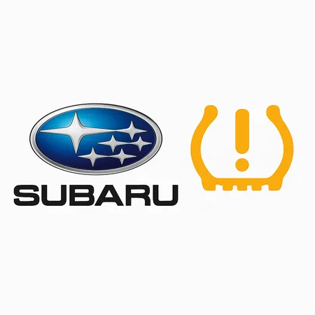 Sigla Subaru langa martor TPMS galben – senzori presiune roti Subaru